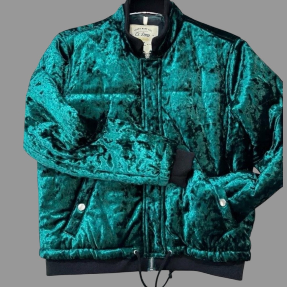 NWT CI SONO VINTAGE VELVET HUNTER GREEN BOMBER JACKET •S/LARGE •HANDMADE•❤️this🌲